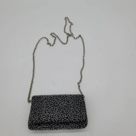 Franchi Vintage Black Satin Beaded Jeweled Envelope Chain Strap Mini - Picture 1 of 9